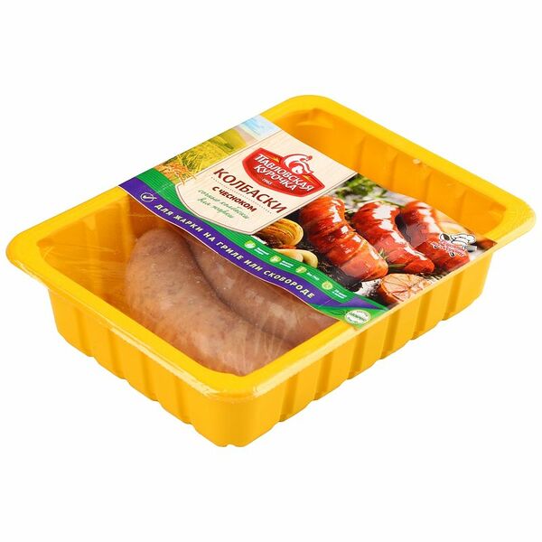 Колбаски куриные Павловская Курочка с чесноком охлажденные