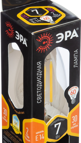 Лампа светодиодная Эра F-LED B35-7w-827-E14 филаментная теплый, свеча