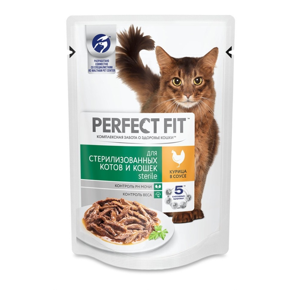 

Влажный корм для кошек Perfect Fit Sterile для стерилизованных с курицей в соусе 85 г