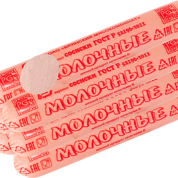 Сосиски БМК Молочные ГОСТ кат. Б газ/уп. амипак вес до 1.2 кг