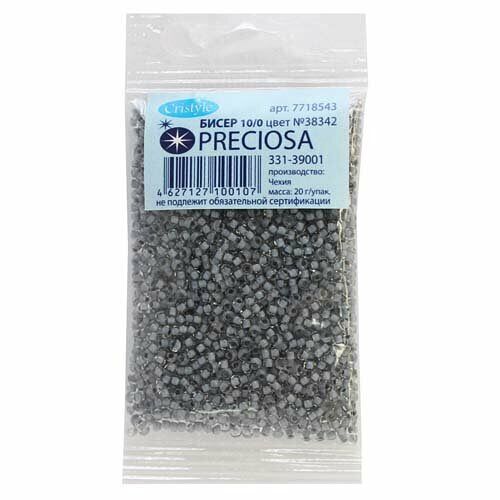 (38342) 331-19001-10/0 Бисер прозрачный с цв.центром 10/0, круг.отв., 20гр Preciosa,упак