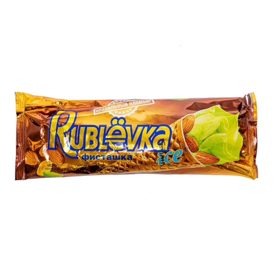 

Пломбир Мороженое Карелии Рублёвка фисташка с миндалём рожок в глазури 90 г