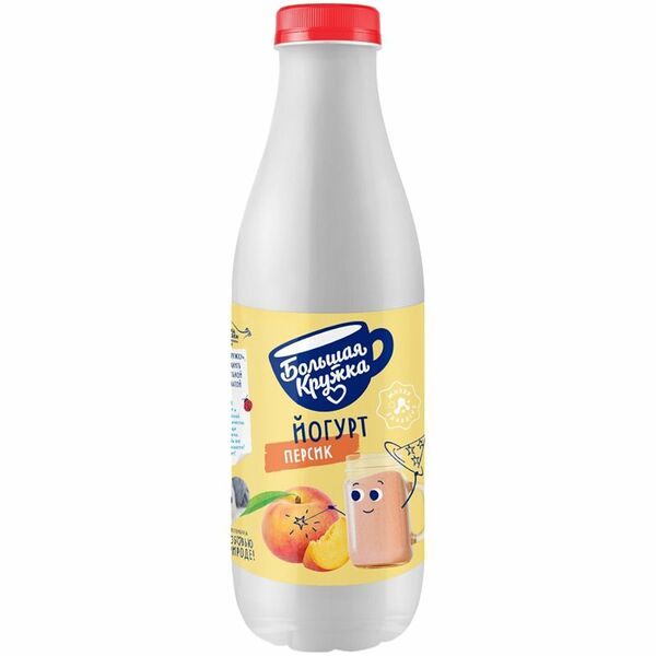 Йогурт питьевой БОЛЬШАЯ КРУЖКА Клубника 2.5%, без змж, 800 г