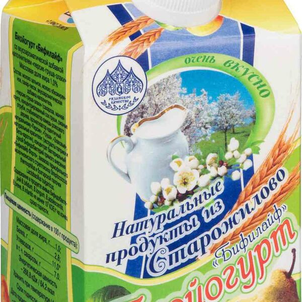 Биойогурт Бифилайф Продукты из Старожилово со вкусом персик-груша-злаки 1%