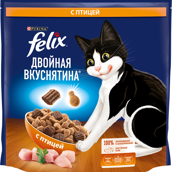 Корм сухой для взрослых кошек FELIX Двойная вкуснятина с птицей