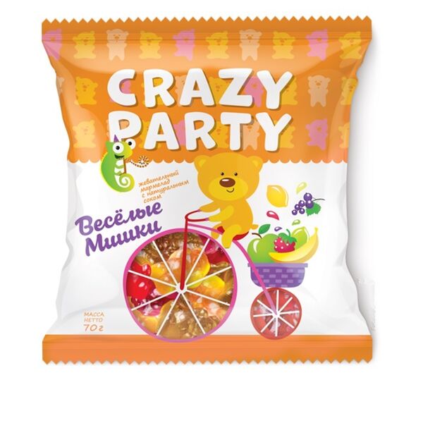 Жевательный мармелад Азовская кондитерская фабрика Crazy Party, веселые мишки, 3 шт.