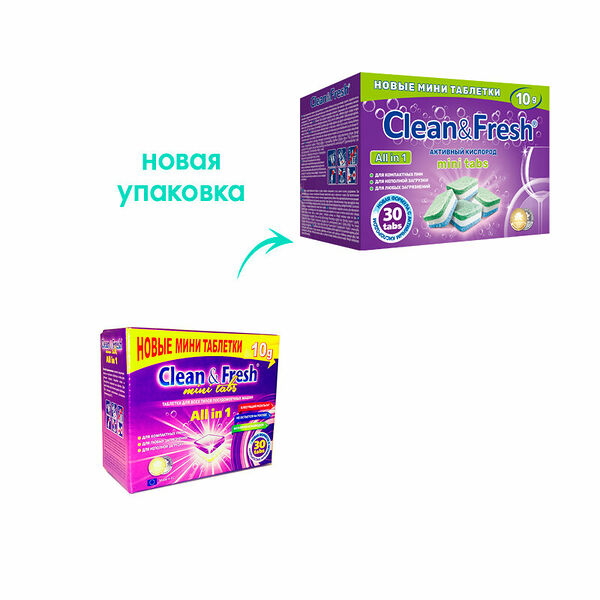 Таблетки для посудомоечных машин Clean&Fresh All-in-1 Mini Tabs 30 шт