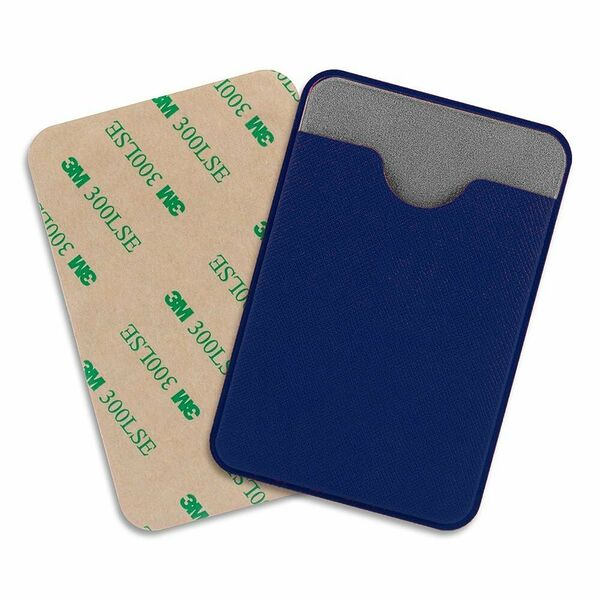 Чехол для пропуска клеевой на телефон для карт ЭКО кожа т-синий