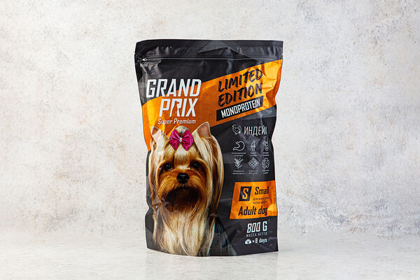 Корм сухой для взрослых собак мелких и миниатюрных пород с индейкой Grand Prix, 800 гр