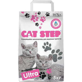 Cat Step Professional Ultra наполнитель минеральный комкующийся 5 кг.