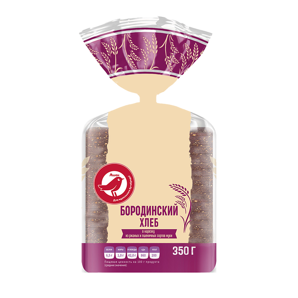 Хлеб ржано-пшеничный АШАН Красная птица Бородинский нарезка