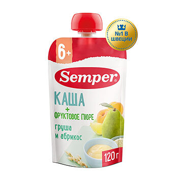 Каша с фруктовым пюре Semper груша-абрикос с 6 месяцев