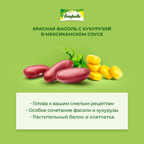 

Фасоль консервированная Bonduelle, красная, с кукурузой в мексиканском соусе, 430 г