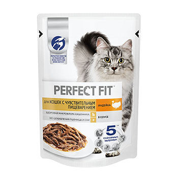 Корм для кошек Perfect Fit 75гр с Чувствитель пищеварен Индейка пауч