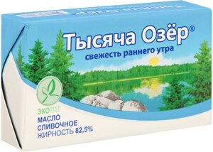 Масло сливочное Тысяча озер, традиционное, 82.5% в Магнит со скидкой –23%