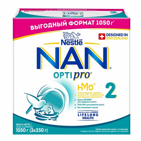 Смесь сухая NAN 2 адаптир Optipro Nestogen с олигосахаридами 2*FL 3*350г ДП