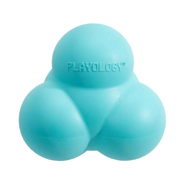 Playology Хрустящий жевательный тройной мяч Squeaky bounce ball с пищалкой и с ароматом арахиса, голубой L от 15,9 кг