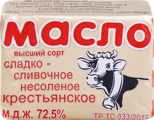

Масло сливочное Крестьянское 72,5%, без змж, 180г