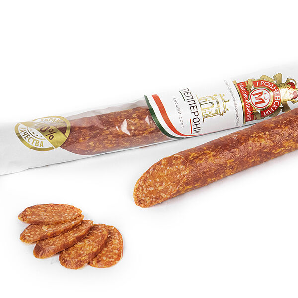 Колбасное изделие с/к мясное в/с  КОЛБАСА ОРИГИНАЛЬНАЯ ПЕППЕРОНИ, газ инд. упак Гродненский МК