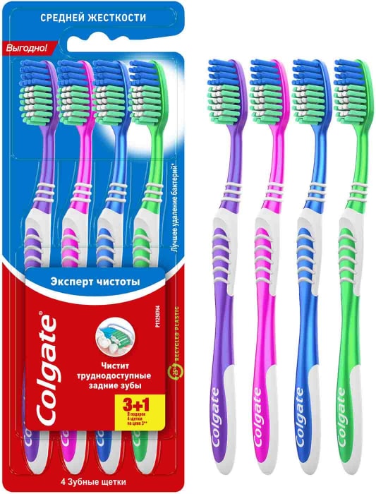 

Зубная щетка Colgate Эксперт чистоты средней жесткости 4 шт. цвет в ассортименте