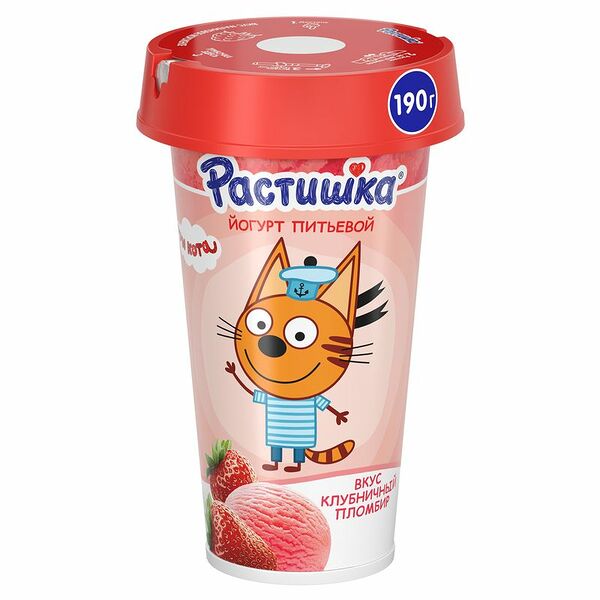 Йогурт питьевой Растишка клубничный пломбир с 3 лет 2.8%, 190г