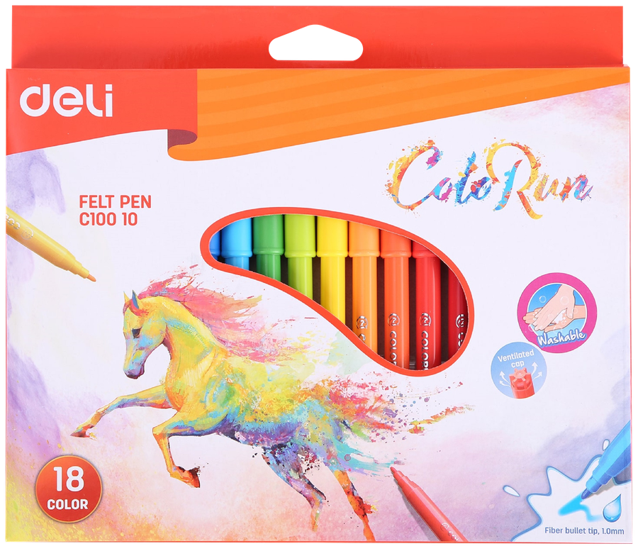 

Фломастеры DELI ColoRun смываемые, 18 цветов