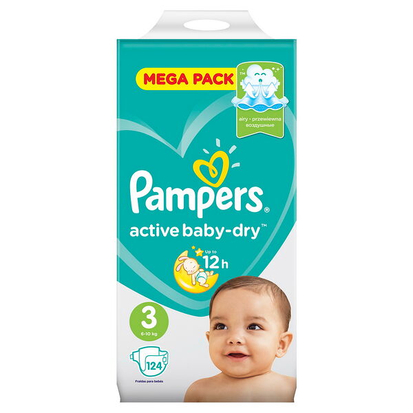 PAMPERS Подгузники Active Baby-Dry Midi (6-10 кг) Малая Мега Упаковка 124