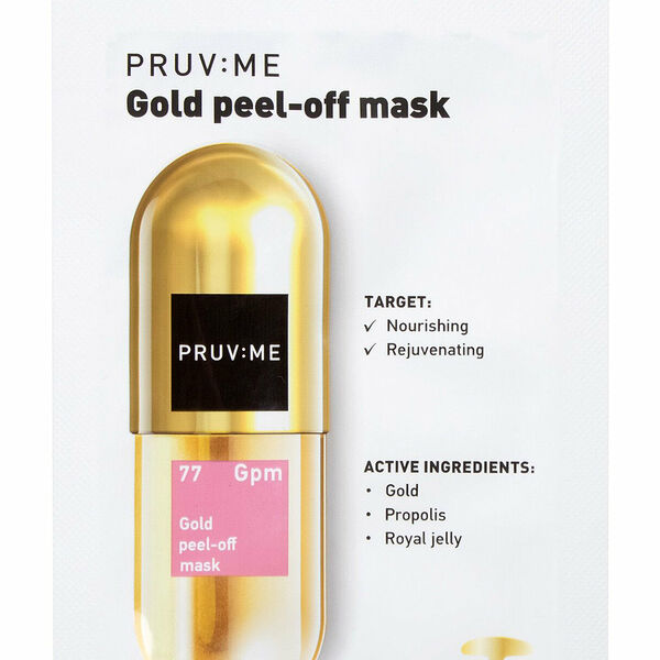 Маска-пленка для лица PRUV:ME 77 Gold peel-off mask с золотом и прополисом омолаживающая очищающая, 10 г
