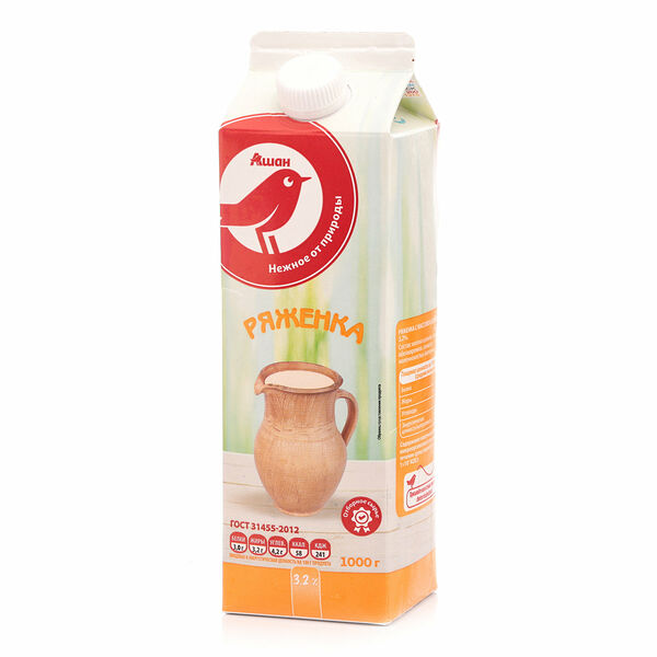 Ряженка АШАН Красная птица 3,2% 1 л
