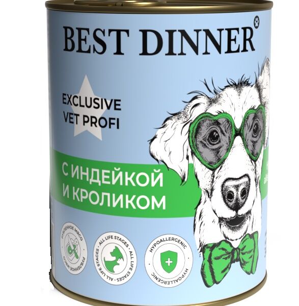 Best Dinner Vet Profi Hypoallergenic консервы для собак профилактика пищевой аллергии Индейка и кролик