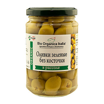 Оливки зеленые без косточки в рассоле, Bio Organica Italia