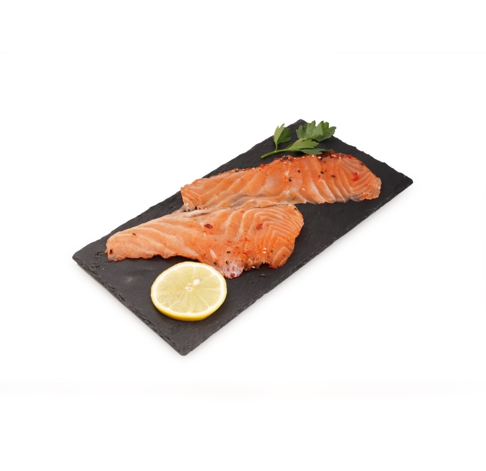 

Лосось атлантический Просто Азбука (семга) малосоленая ломтики в обсыпке с душистым перцем вес