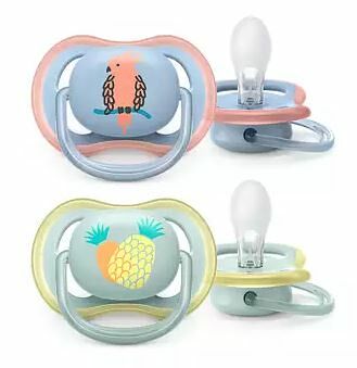 Пустышка силиконовая Ultra Air декор Попугай/Ананас 0-6 мес уп 2шт