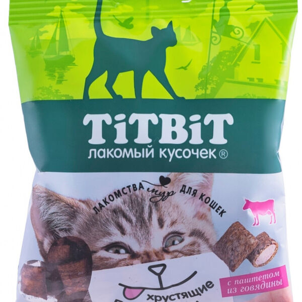 TiTBiT Хрустящие подушечки для кошек с паштетом из утки