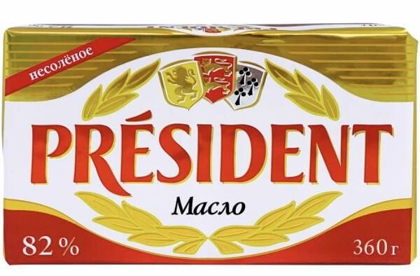 Масло кислосливочное President несолёное 82% 360 г