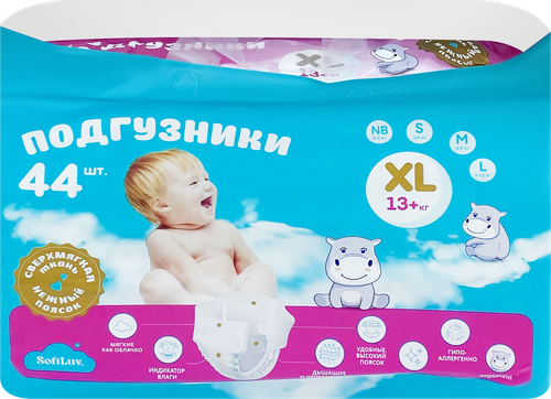 

Подгузники SOFTLUV XL 12–17кг, 44шт