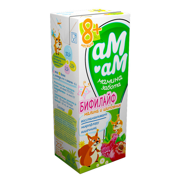 Бифилайф Ам-Ам Мамина Забота малина-шиповник с 8 месяцев 2.5%