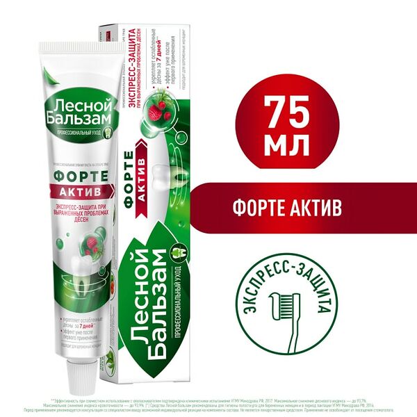 Зубная паста Лесной Бальзам на отваре трав Форте Актив 75мл