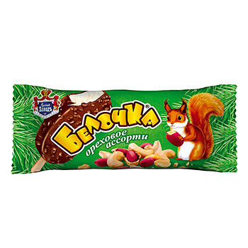 Мороженое эскимо Русский Холодъ Белочка ореховое ассорти 10% в шок. глазури 60г, Россия