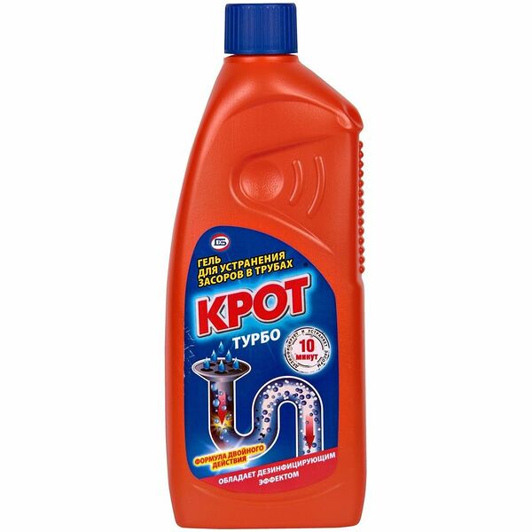 Гель Крот Турбо для устранения засоров труб, 1 л