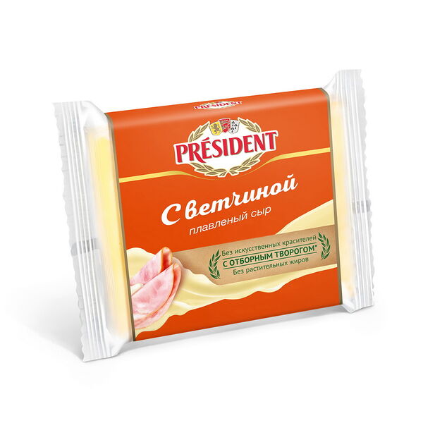 Сыр плавленый ломтевой слив с ветчиной жир. 40% 150г Президент