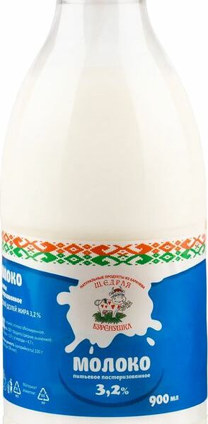 Молоко Щедрая Буренушка пастеризованное 3.2% БЗМЖ 900мл