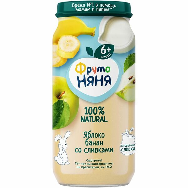 Пюре фруктовое ФрутоНяня из яблок и бананов со сливками