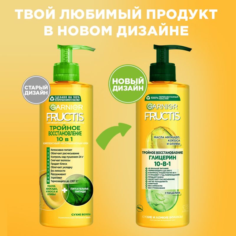 

Крем-уход несмываемый для волос Garnier Fructis Тройное восстановление 10в1 400 мл