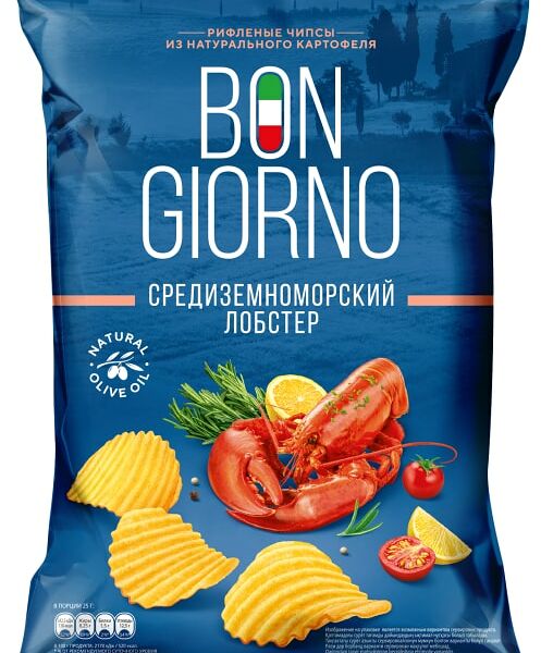 Чипсы Bon Giorno рифленые Средиземноморский лобстер 80г