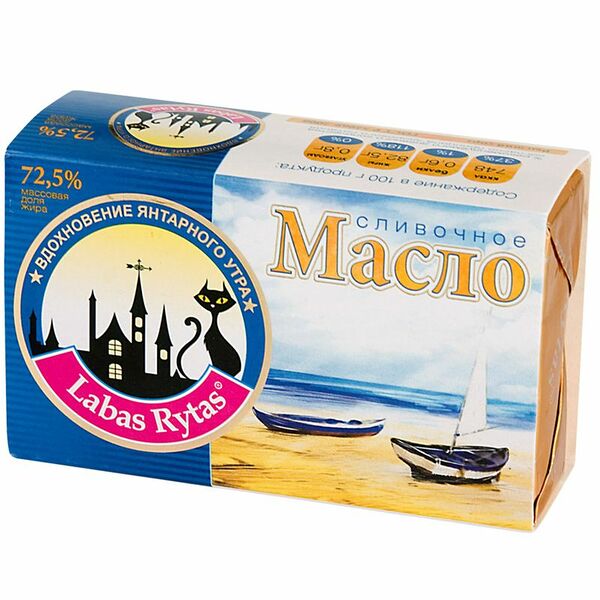 Масло Labas Rytas Крестьянское сливочное 72.5%, 180г