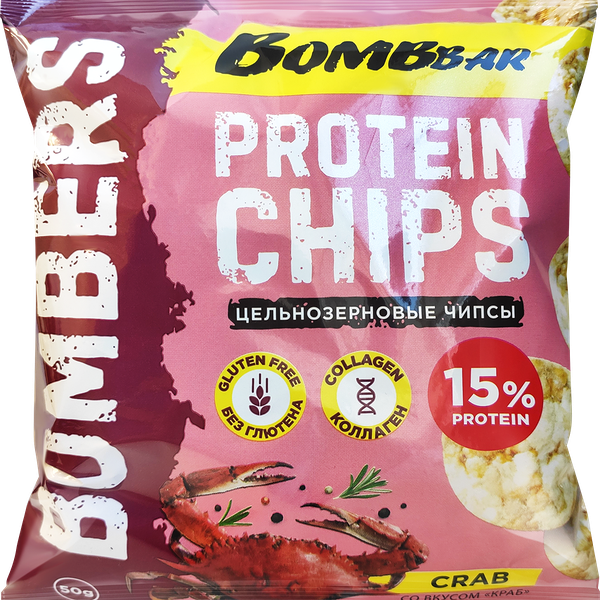 Чипсы протеиновые Bombbar цельнозерновые Краб (без глютена) 50г