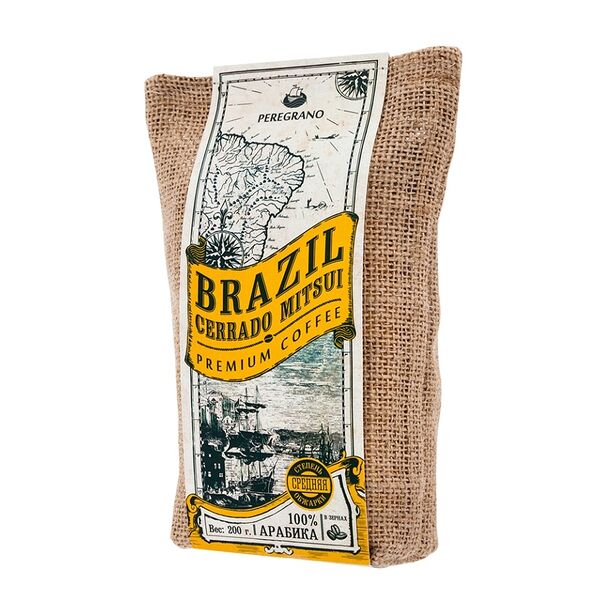 Кофе в зернах Peregrano Brazil Cerrado Mitsui среднеобжаренный 200г в мешочке, Россия