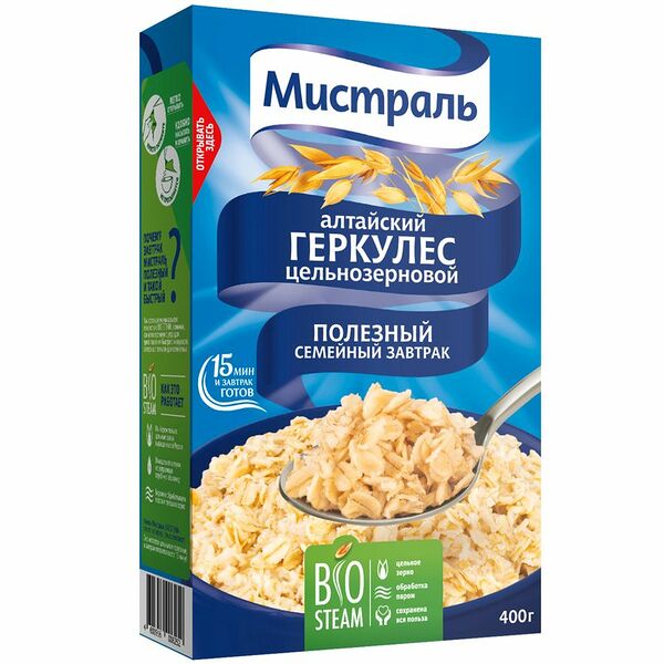 Хлопья геркулесовые Мистраль алтайские цельнозерновые, 400г