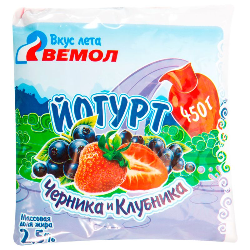 

Йогурт питьевой Вемол черника-клубника 2.5% БЗМЖ 450 г